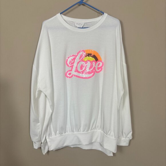 DaDa White "Love" Sweatshirt with Sequin Detail - Size M - Picture 1 of 11